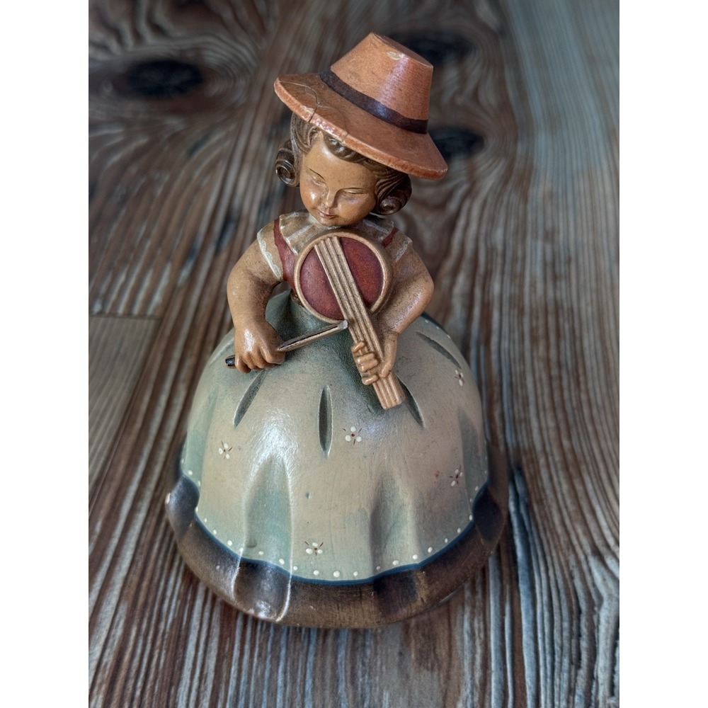 Reuge Swiss Musical Figurine Girl Violin Wood Music Box Working 4.5" W Damage